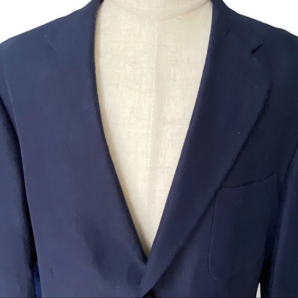 Ralph‎ Lauren Polo University Linen Blazer Jacket Sport Coat Navy Blue 41 T